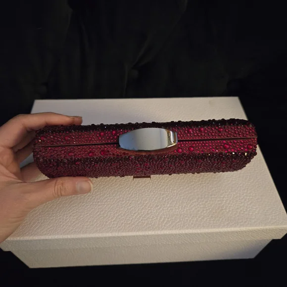 WHBM White House Black Market Elegant Red Crystal Clutch With Chain Strap NWT - Picture 4 of 16